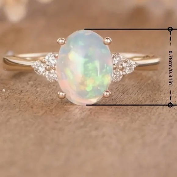 Radiant Synthetic Opal Ring with Gold Band - Picture 4 of 7